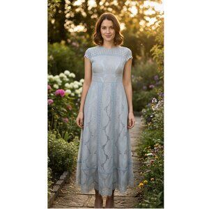 FOXIEDOX Theodora Lace Midi Dress In Bluebell, Womens Size Medium